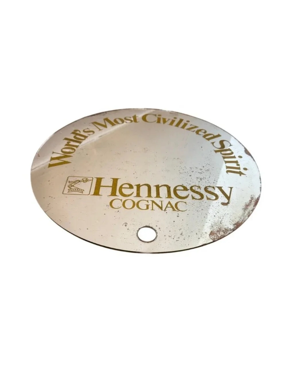 Hennessy Cognac Barrel End Mirror Sign Round Bar Decor Vintage 1990s
